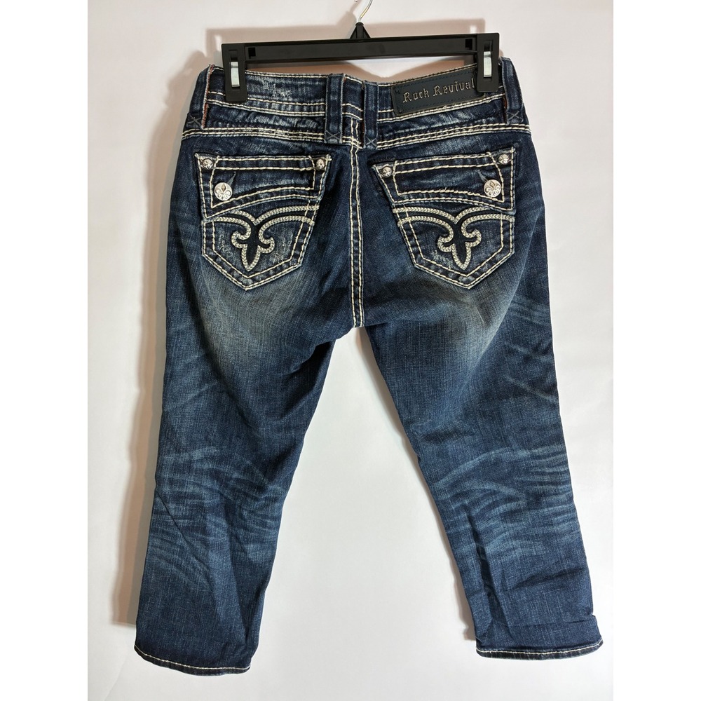 Rock Revival Johanna Capri Jeans Dark Wash Thick Stitch Y2K Denim 27 RJ8250P58 - Picture 7 of 13